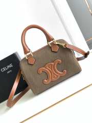 Celine Small Boston Cuir Triomphe In Striped Textile And Calfskin Brown - 1