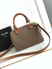 Celine Small Boston Cuir Triomphe In Striped Textile And Calfskin Brown - 4