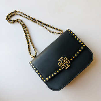 Tory Burch Britten Silver Studded Shoulder Black Bag 22x16x8cm