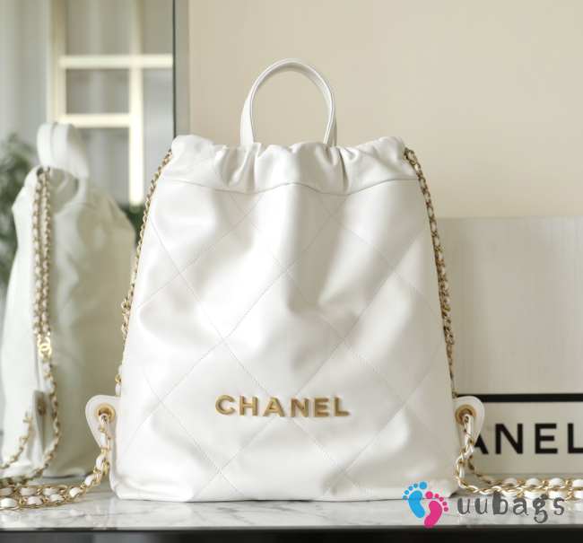 Chanel 22 Backpack Calfskin & Gold-Tone Metal White - 1