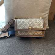 Tory Burch T Monogram Cotton Chain Wallet In Brown - 4