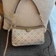 Tory Burch 1619 T monogram Jacquard Shoulder Brown Bag 26x5x16cm - 1