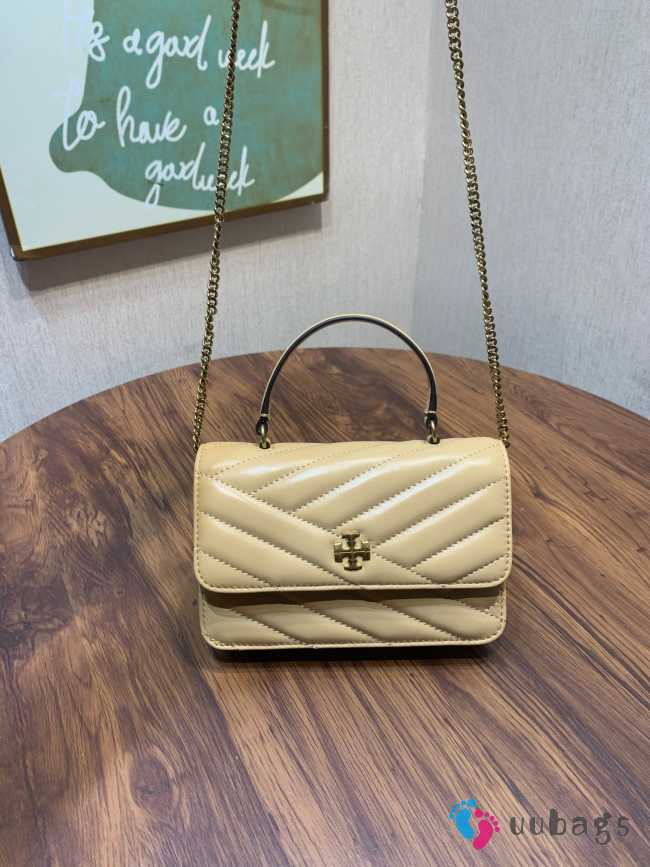 Tory Burch Kira Chevron Top Handle Beige Bag 11.5x17.5x4.5cm - 1