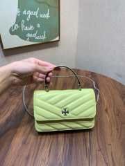 Tory Burch Kira Chevron Top Handle Green Bag 11.5x17.5x4.5cm - 3