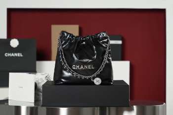 Chanel 22 Handbag Shiny Calfskin & Silver-Tone Metal Black 35x37x7cm