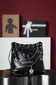 Chanel 22 Handbag Shiny Calfskin & Silver-Tone Metal Black 35x37x7cm - 2