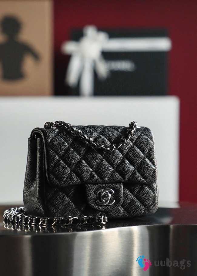 Chanel flap bag black caviar with silver buckle 13x17x8cm - 1