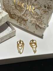 Dior Petit CD Earrings Gold-Finish Metal with White Resin Pearls and Silver-Tone Crystals - 2