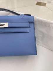 Hermes Kelly Pochette Bag In Light Blue With Silver Buckle 22cm - 6