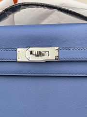 Hermes Kelly Pochette Bag In Light Blue With Silver Buckle 22cm - 3