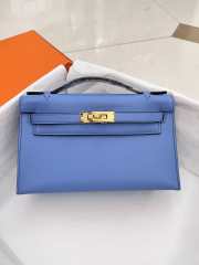 Hermes Kelly Pochette Bag In Light Blue With Gold Buckle 22cm - 1