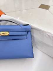 Hermes Kelly Pochette Bag In Light Blue With Gold Buckle 22cm - 6