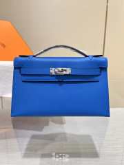 Hermes Kelly Pochette Bag In Blue With Silver Buckle 22cm - 1