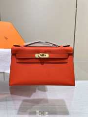 Hermes Kelly Pochette Bag In Red With Gold Buckle 22cm - 1