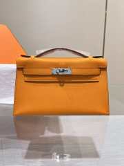 Hermes Kelly Pochette Bag In Orange With Silver Buckle 22cm - 1