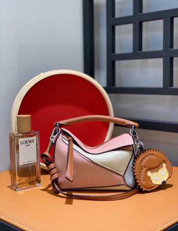 Loewe Mini Puzzle Edge Bag Pink & White 18x8x12cm