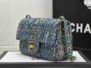 Chanel Flap bag raffia Tweed in blue with gold hardware 20cm - 3