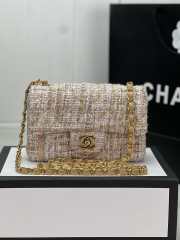 Chanel Flap bag raffia Tweed in pink & beige with gold hardware 20cm - 1