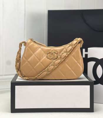 Chanel 23k Hobo Bag Calfskin Brown 23x13x5cm