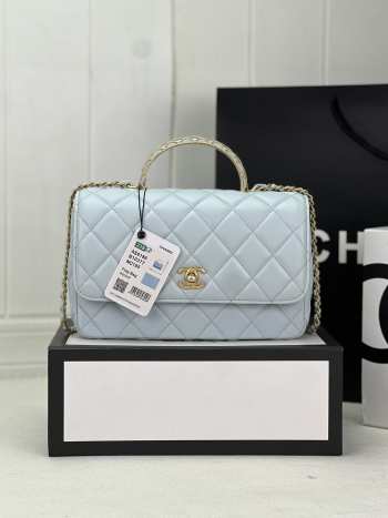 Chanel Flap Bag With Chain Lambskin & Gold-Tone Metal Light Blue