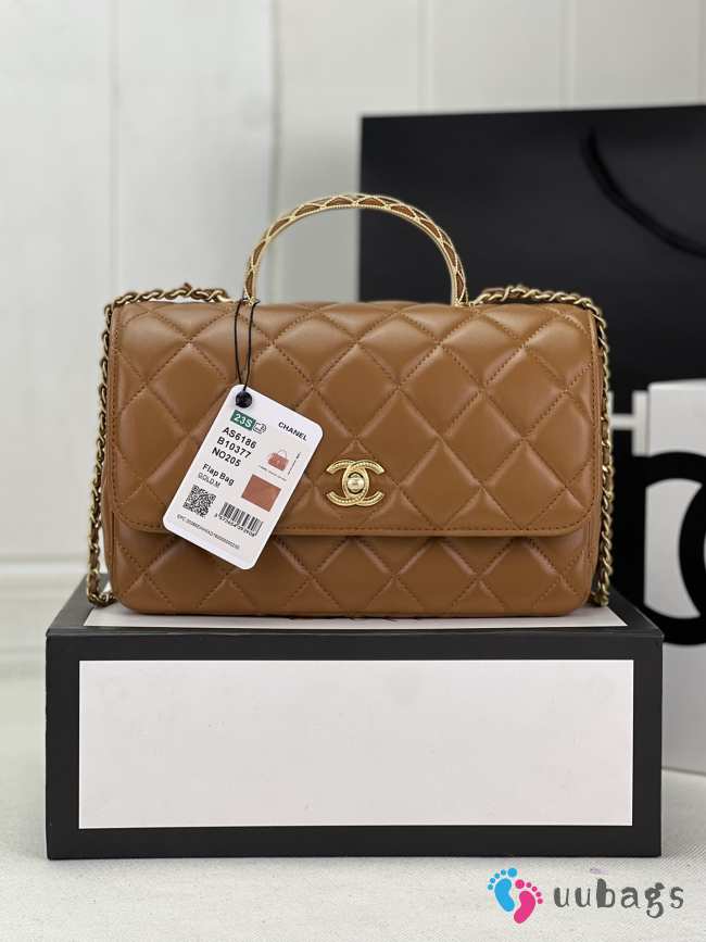 Chanel Flap Bag With Chain Lambskin & Gold-Tone Metal Brown - 1