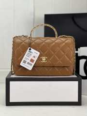 Chanel Flap Bag With Chain Lambskin & Gold-Tone Metal Brown - 1