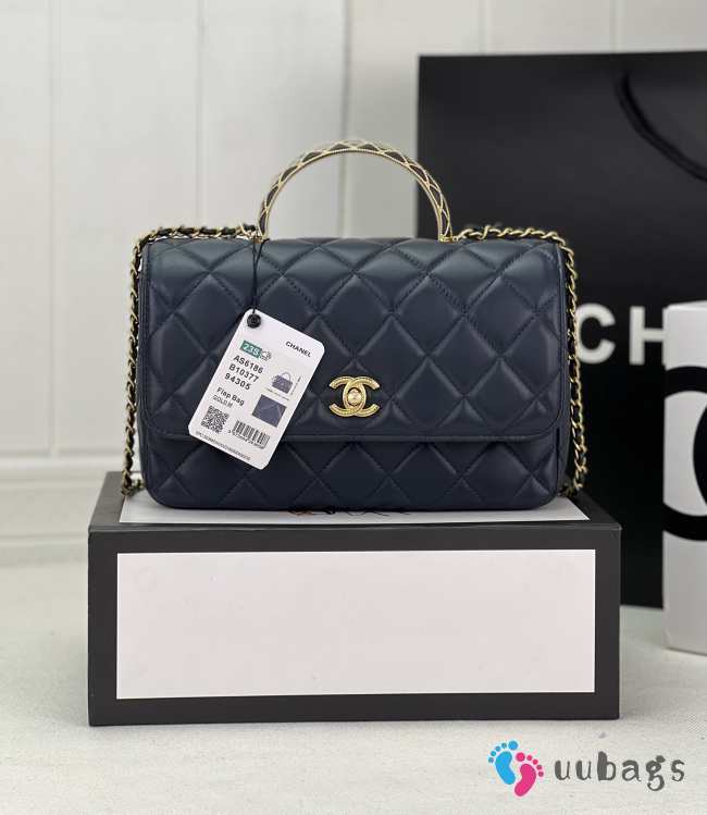 Chanel Flap Bag With Chain Lambskin & Gold-Tone Metal Navie Blue  - 1