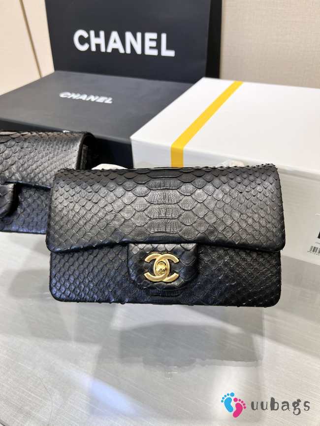 Chanel classic flap bag python skin with gold buckle 03 20cm - 1