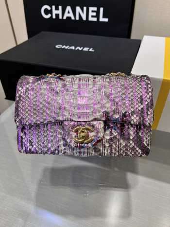 Chanel classic flap bag python skin with gold buckle 08 20cm