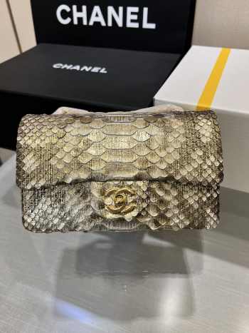 Chanel classic flap bag python skin with gold buckle 09 20cm