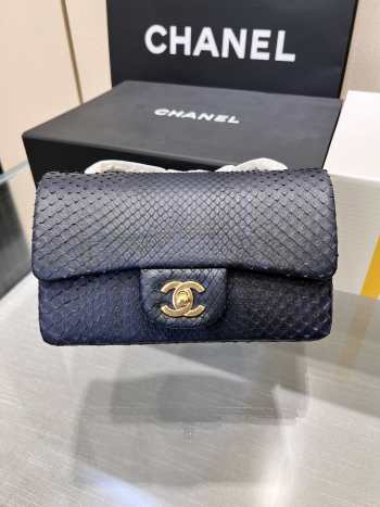 Chanel classic flap bag python skin with gold buckle 11 20cm