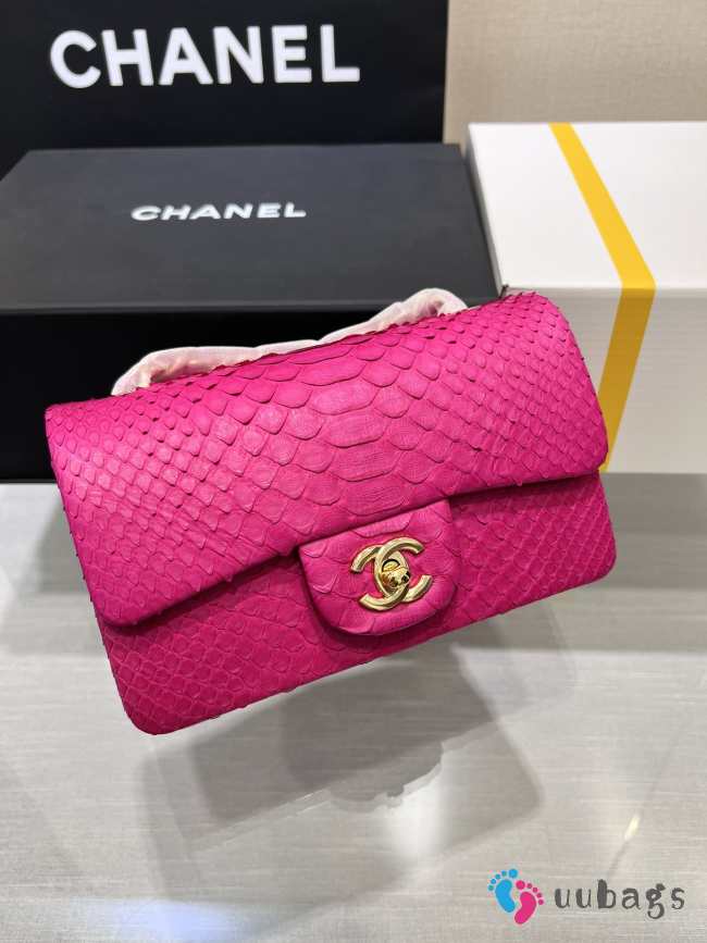 Chanel classic flap bag python skin with gold buckle 12 20cm - 1