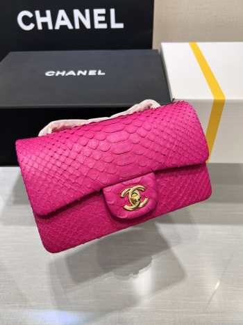 Chanel classic flap bag python skin with gold buckle 12 20cm