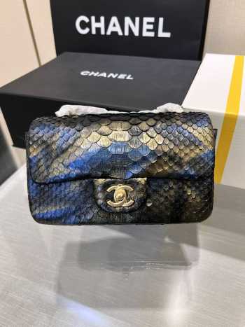 Chanel classic flap bag python skin with gold buckle 14 20cm