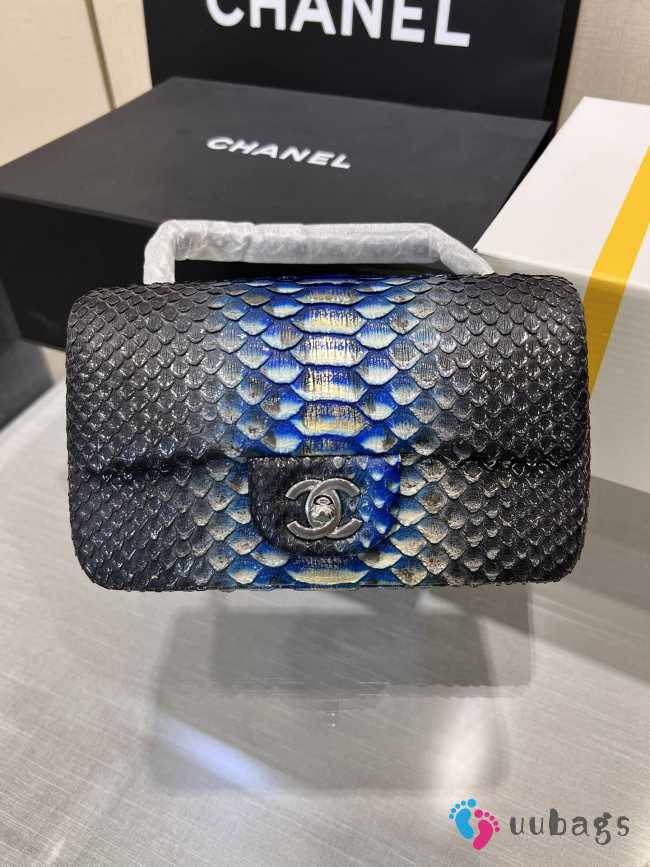 Chanel classic flap bag python skin with gold buckle 15 20cm - 1