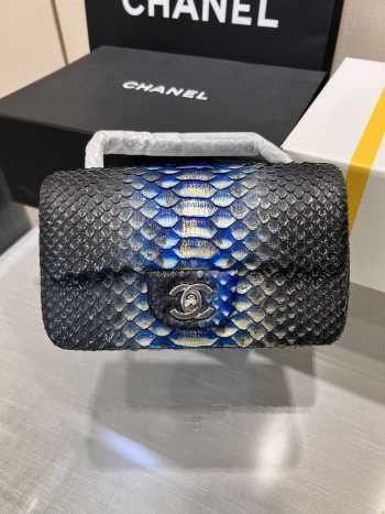 Chanel classic flap bag python skin with gold buckle 15 20cm