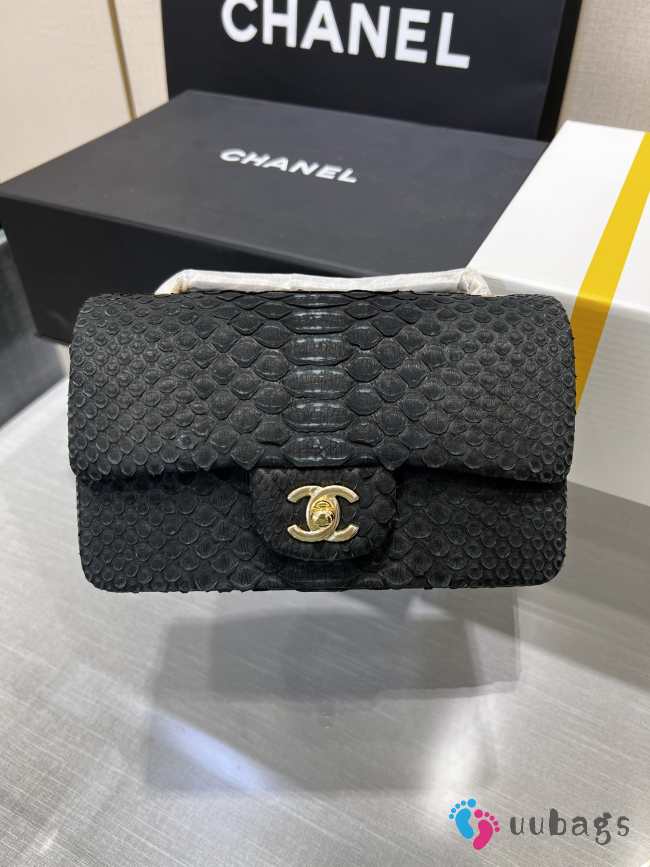 Chanel classic flap bag python skin with gold buckle 17 20cm - 1