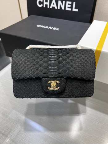 Chanel classic flap bag python skin with gold buckle 17 20cm