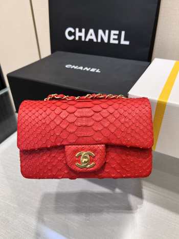 Chanel classic flap bag python skin with gold buckle 18 20cm