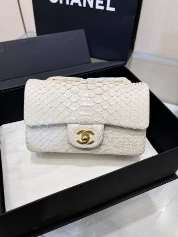 Chanel classic flap bag python skin with gold buckle 19 20cm