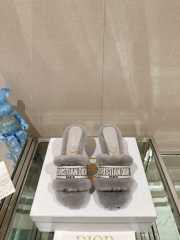 Dior Fur Mules Slipper In Gray 8cm - 5