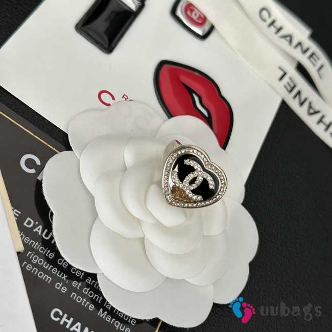 Chanel Ring Metal & strass black heart - 1