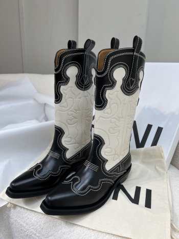 Gani Monochrome Mid Shaft Embroidered Western Boots