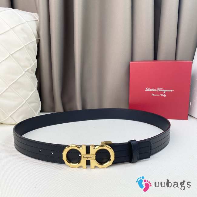 Salvatore Ferragamo belt with gold buckle and black strap 3.5cm - 1