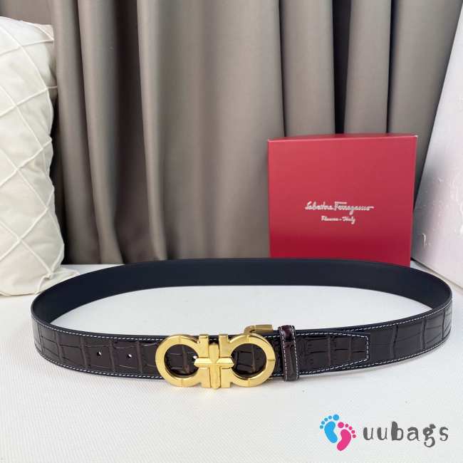 Salvatore Ferragamo crocodile leather belt with gold buckle 3.5cm - 1