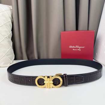 Salvatore Ferragamo crocodile leather belt with gold buckle 3.5cm