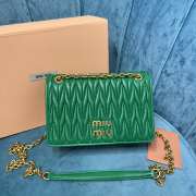 Miu Miu Leather Chain-Linked Shoulder Bag In Green 19x13x5cm - 1