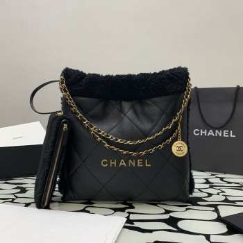 Chanel 22 small black bag glossy calfskin & gold-plated metal 