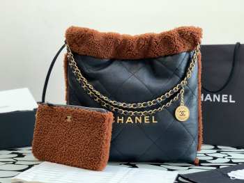 Chanel 22 small blue bag glossy calfskin & gold-plated metal