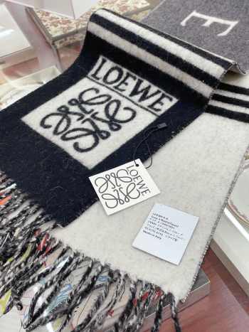 Loewe Striped Cashmere Scarf In Black/Gray 20x220cm